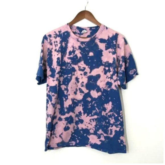 Sarenzo Custom Other - Upcycled Bleached Tie Dye Pink Blue Tee Shirt L